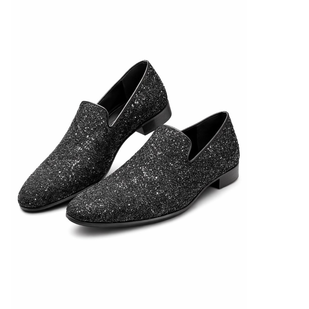 Men's Black Glitter Slip-On Dress Loafers